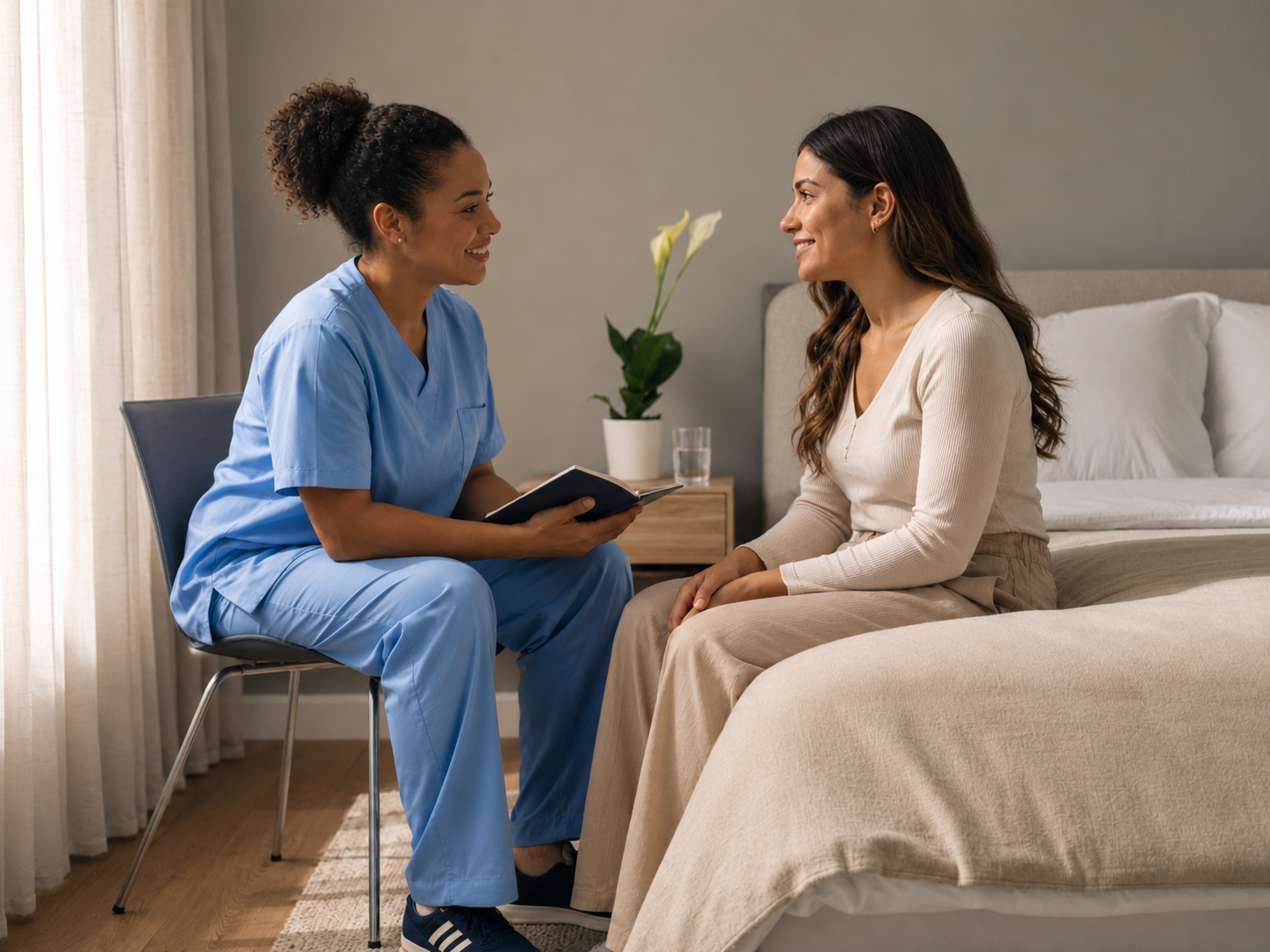 Hands gently holding a small blue heart, symbolizing compassionate peer support